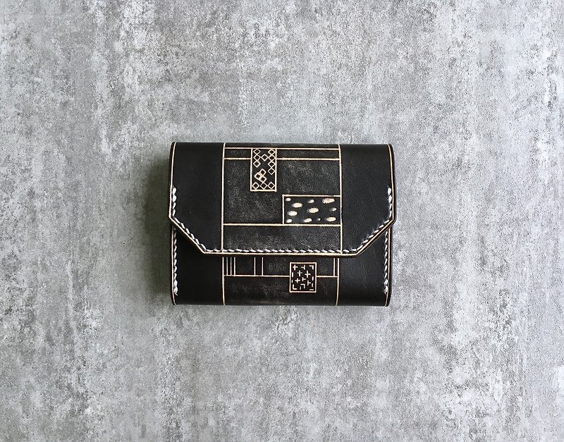 black leather card case / pocket wallet / coin wallet - กระเป๋าใส่เหรียญ - หนังแท้ สีดำ