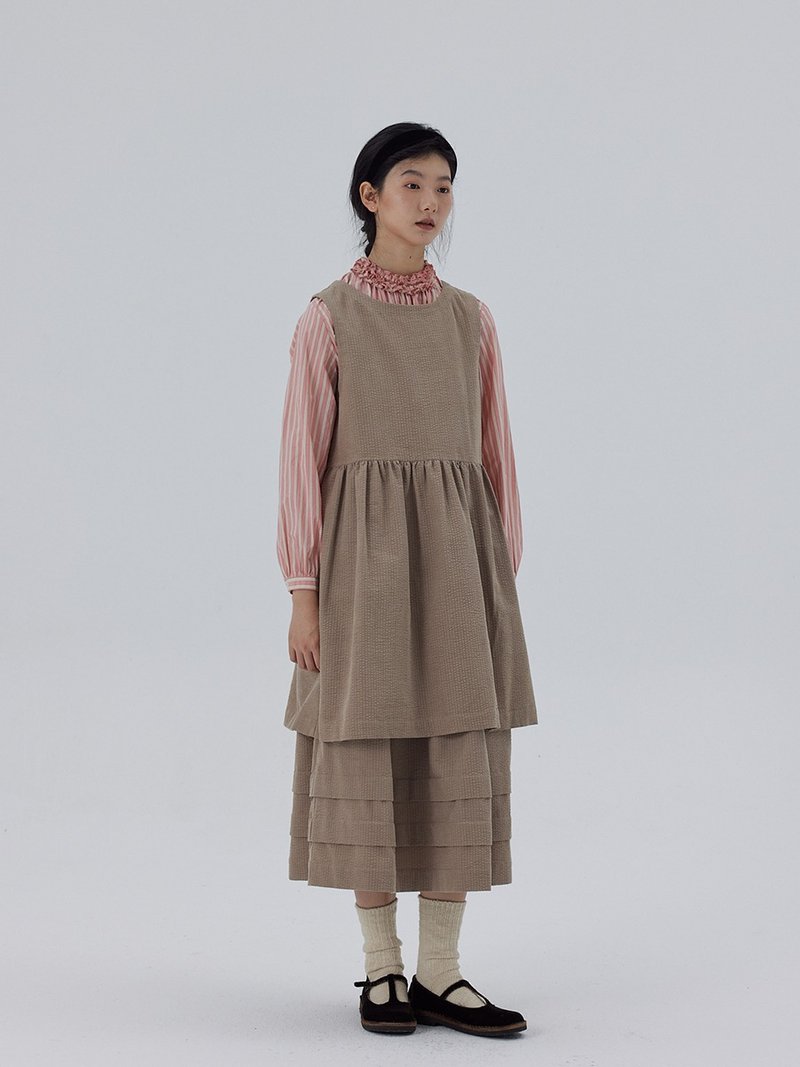 Autumn and winter ribbed corduroy layered all-match vest dress - ชุดเดรส - ผ้าฝ้าย/ผ้าลินิน สึชมพู