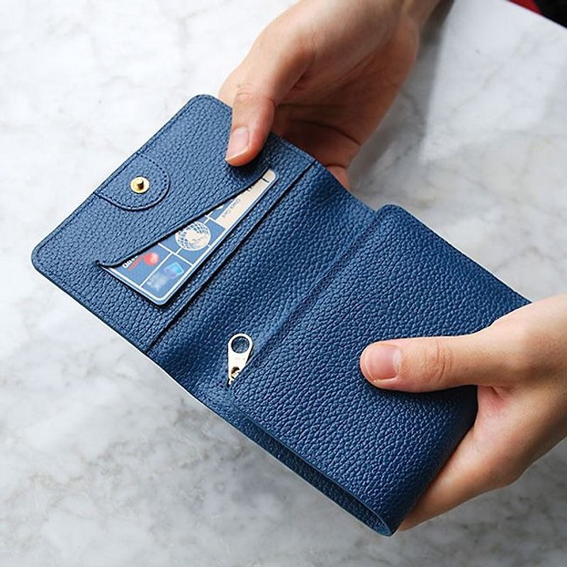 PLEPIC Leather Tri-Fold Short Wallet - Midnight Blue, PPC93679 - กระเป๋าสตางค์ - หนังแท้ สีน้ำเงิน