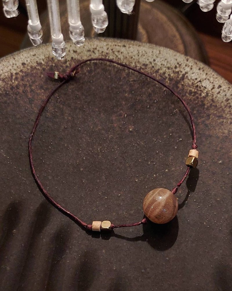 【翡也】天然太陽石蠟線銅珠手環 - 手鍊/手環 - 寶石 橘色