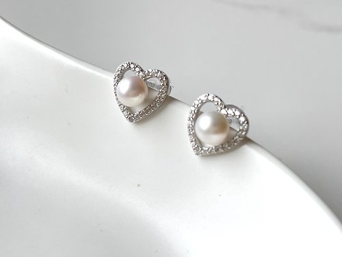 Athena珍珠設計 愛心 天然海水珍珠 akoya 滿鑲 純銀 耳環