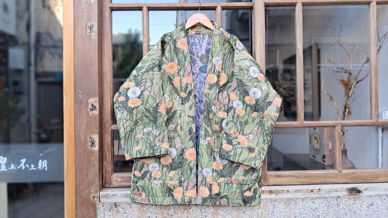 AMIN'S SHINY WORLD Dandelion and Flower KIMONO Series - Men's Coats & Jackets - Cotton & Hemp Green