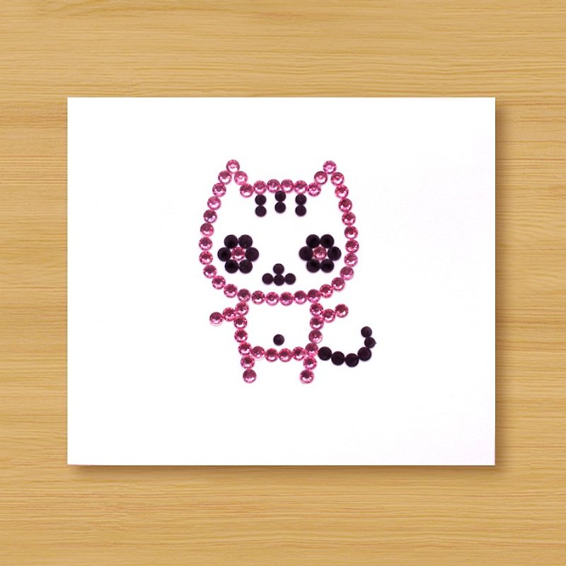 Hand-stitched diamond cards_ Meow...Birthday cards, thank you cards, universal cards - Cards & Postcards - Paper Pink