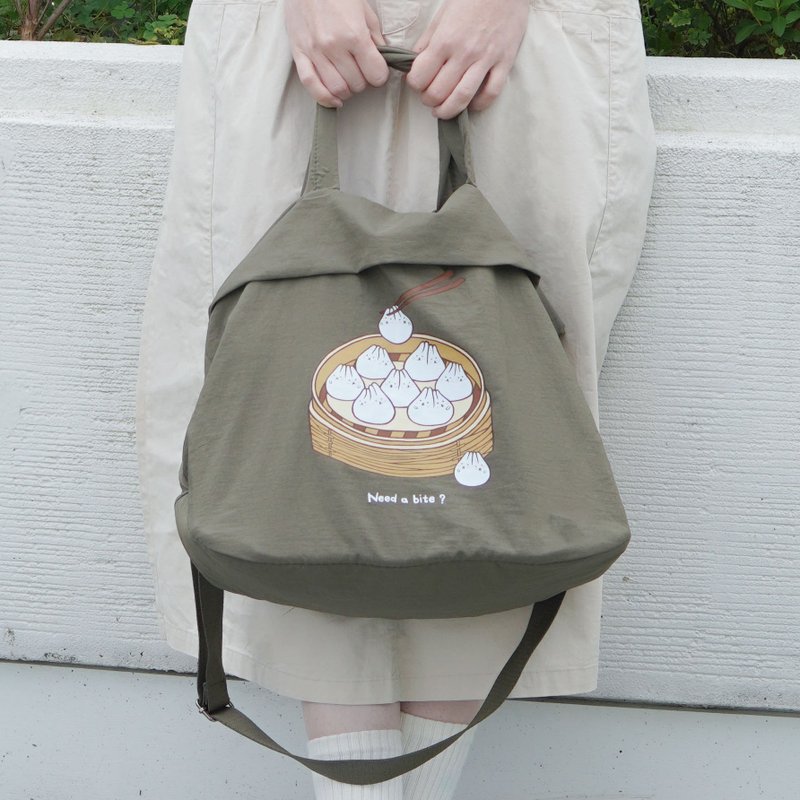 Light travel nylon bag-mochi rabbit steamed buns (military green) - กระเป๋าถือ - ไนลอน สีเขียว