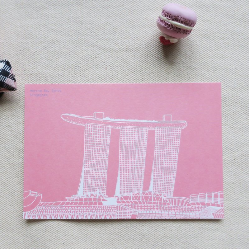 旅行風景新加坡-金莎酒店 / 插畫明信片 - 心意卡/卡片 - 紙 粉紅色