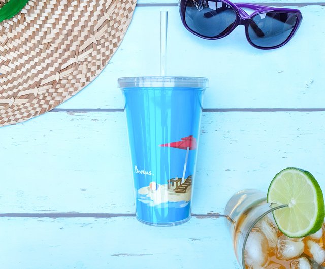 summer Cold Water Cup Tumbler With Straw Double Layer Plastic