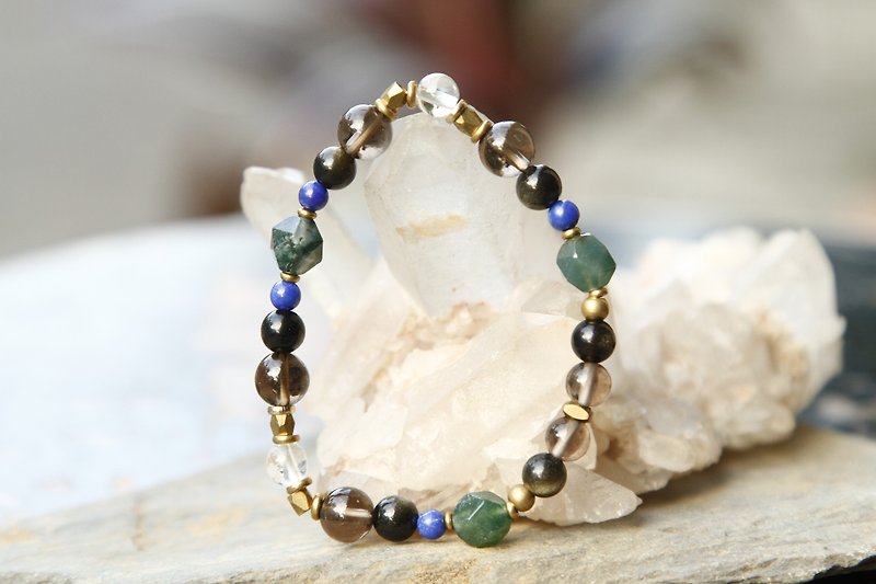 【Series of Bracelet】8mm diamond cut Moss Agate with different stones bracelet - Bracelets - Gemstone Multicolor