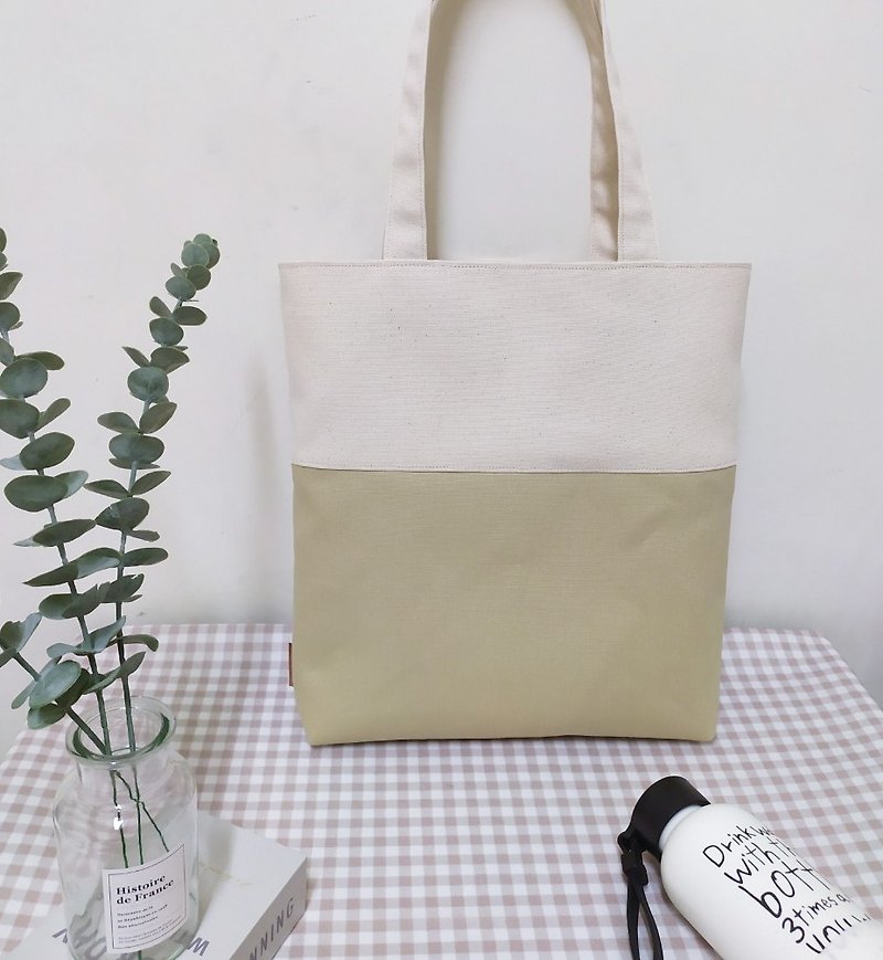 Sky L series shoulder bag/canvas tote bag/A4 book bag/cream yellow/pre-order now - Handbags & Totes - Cotton & Hemp Khaki