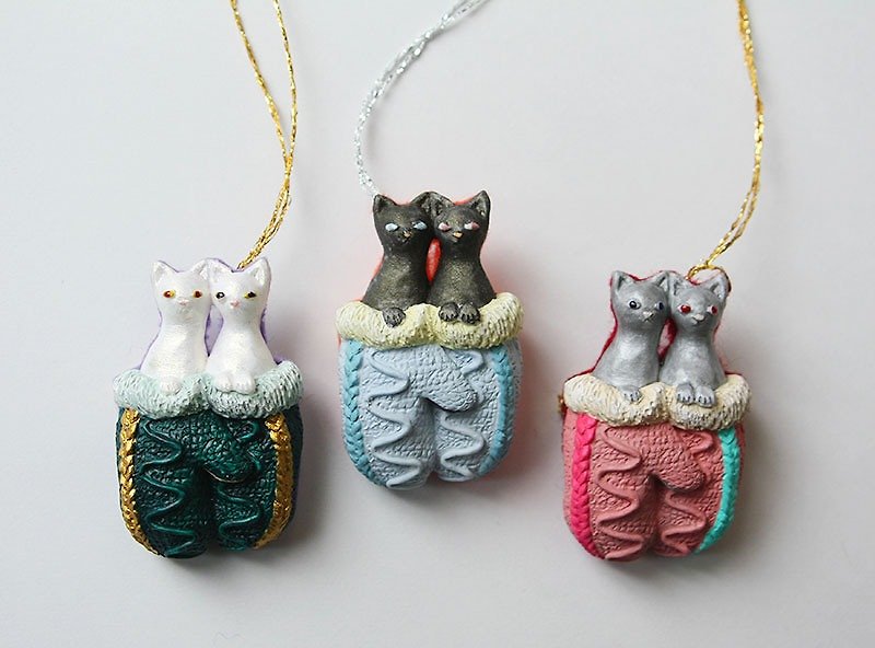 [-12 / 25 / limited time] 3way ornament series [twins of cat and mittens / 3colors] - เข็มกลัด - พลาสติก หลากหลายสี