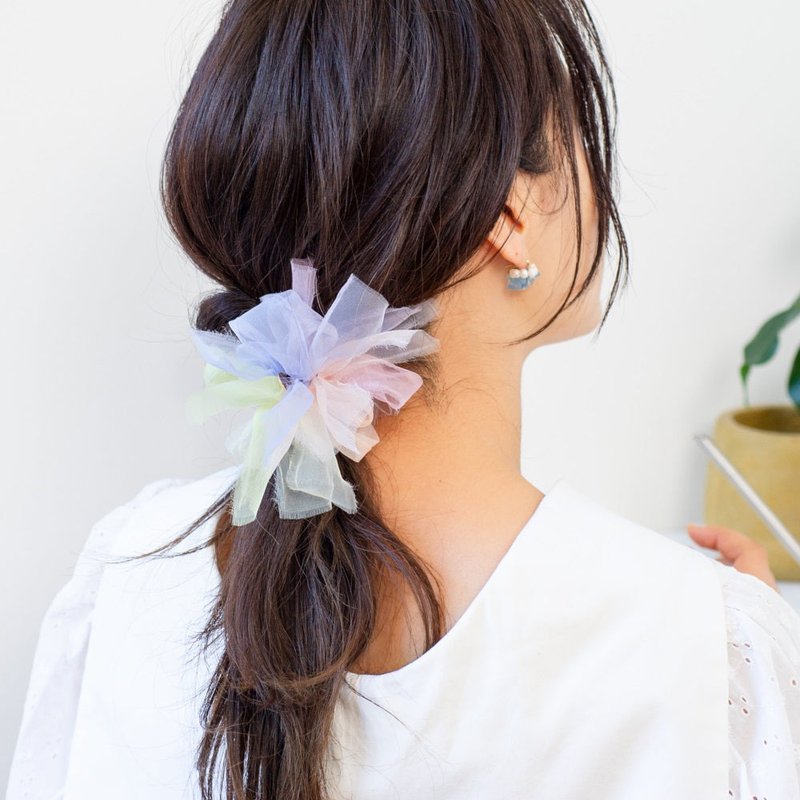 mini | Rainbow [Spring] | Colorful blooming scrunchie - เครื่องประดับผม - ไฟเบอร์อื่นๆ หลากหลายสี