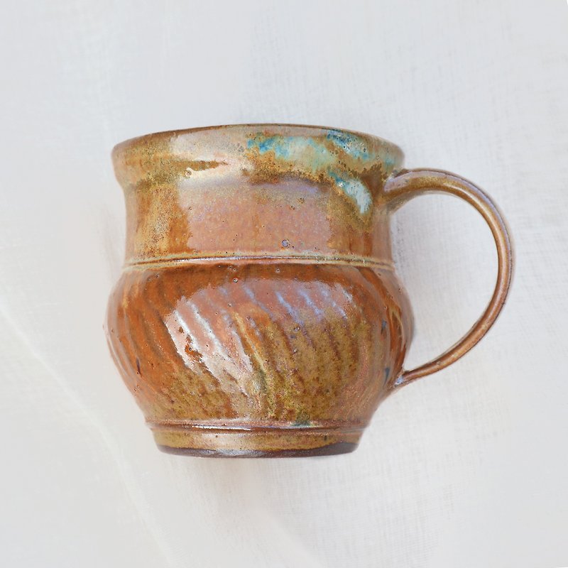 Orange zeolite, handmade pottery mug 420ml - แก้ว - เครื่องลายคราม สีส้ม