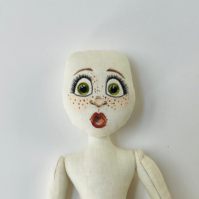 Blank doll body with painted face 10.43 inches ( 26.5cm) , doll body, cloth doll - Kids' Toys - Cotton & Hemp White