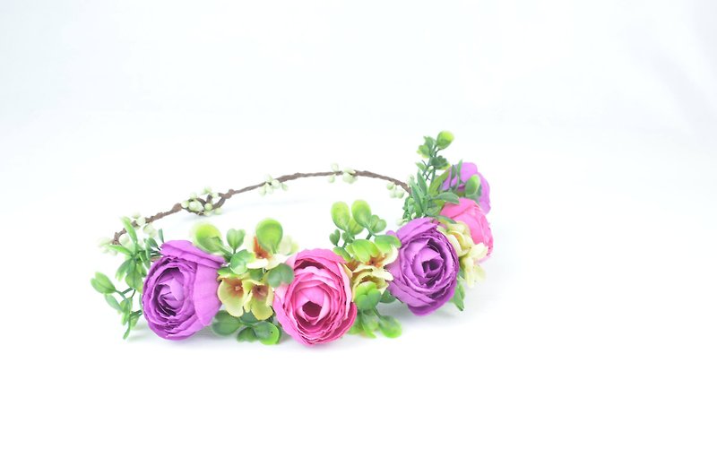 SALE Flower Crown Boho Garland Bridal Headpiece in Bright Colours Silk Flowers - 髮飾 - 其他材質 粉紅色