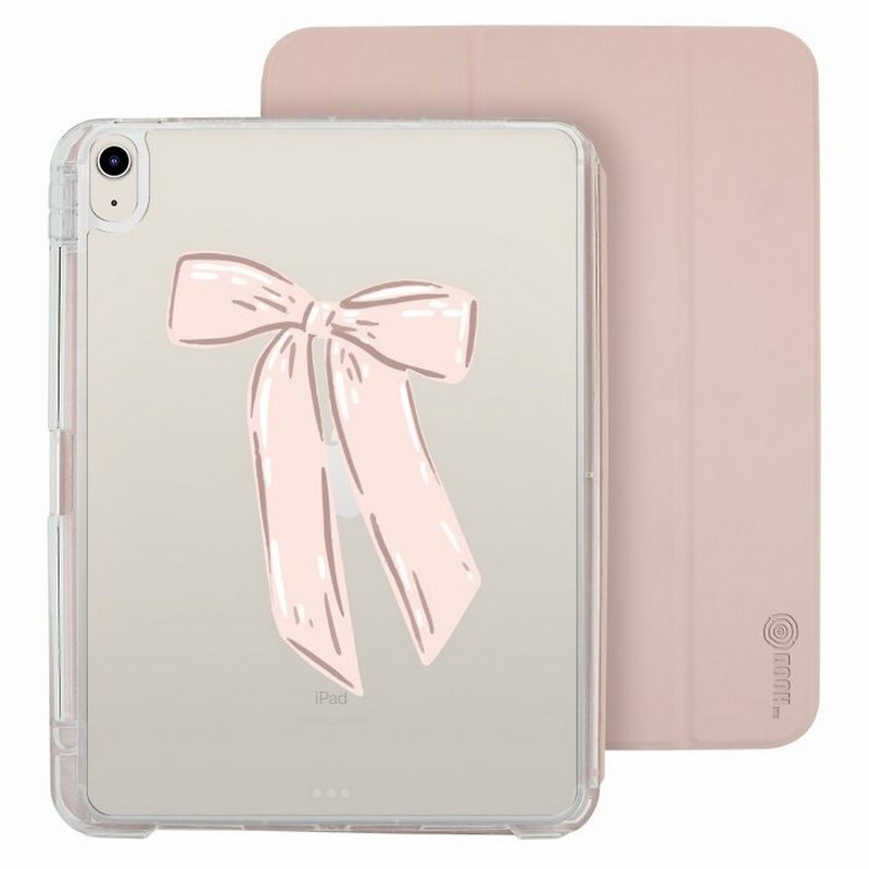 かわいいピンクのリボン iPad Air/Pro 2024 取り外し可能落下防止透明ソリッドカラー折りたたみケース - タブレット・PCケース - プラスチック 多色