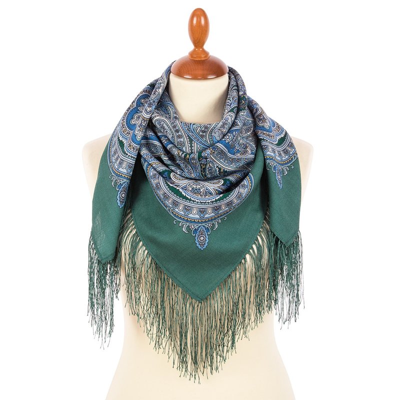 Authentic Pavlovo Posad Russian Shawl Scarf Soft 100% Wool 89x89 cm 1929-9 - 絲巾 - 羊毛 綠色