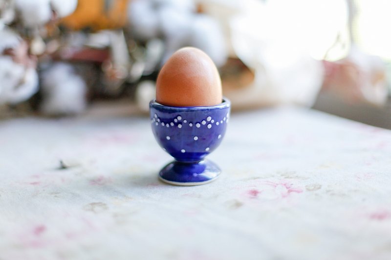 [Good day fetish] German vintage boiled eggs! Hand-painted traditional egg cup / ornaments / dark blue - Items for Display - Pottery 