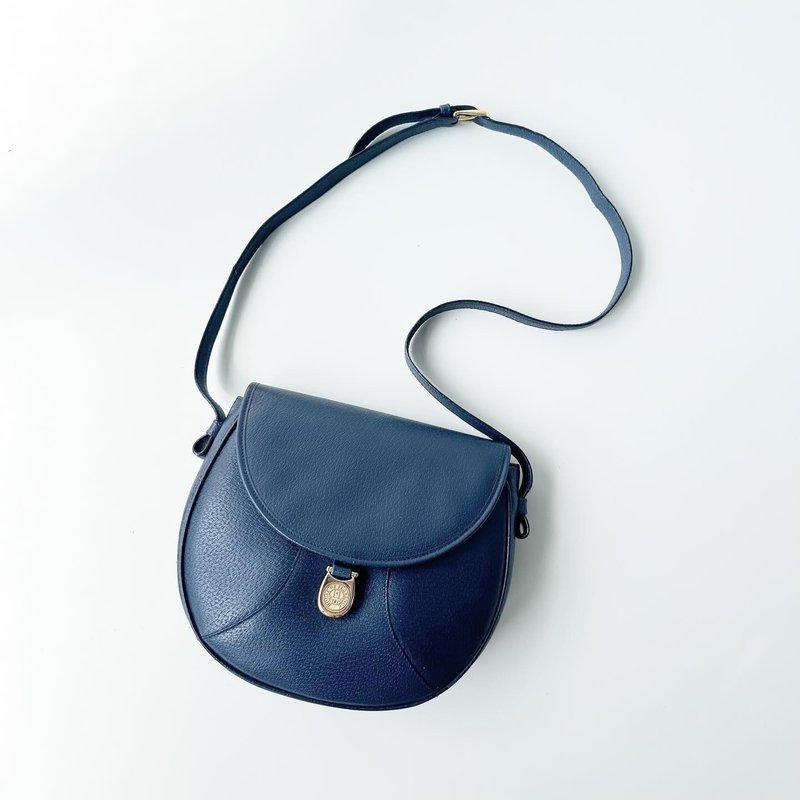 Old Bones HOUSE OF FLORENCE navy blue side saddle bag B73 vintage - กระเป๋าแมสเซนเจอร์ - หนังแท้ 