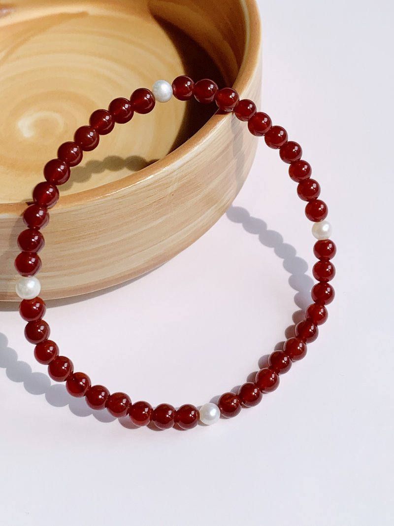 Red Agate & Flashwater Pearl Bracelet - Bracelets - Crystal Multicolor