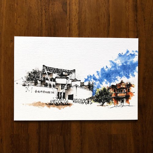 武士龐德 枯枝筆速寫 台南景點 美術館 插畫 手繪明信片