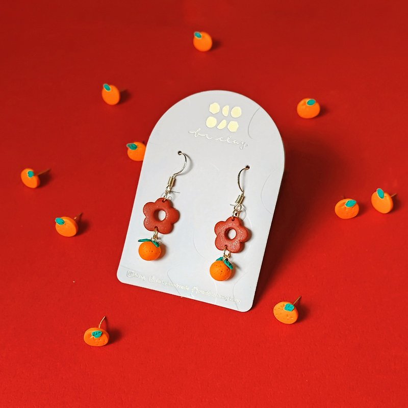bi natural//Huahua orange handmade soft clay earrings - Earrings & Clip-ons - Clay Red