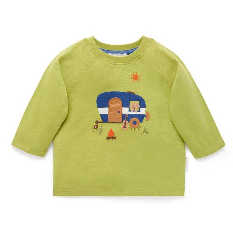 Australian Purebaby organic cotton boys' long-sleeved tops 12M~5T palm green patch - เสื้อยืด - ผ้าฝ้าย/ผ้าลินิน 