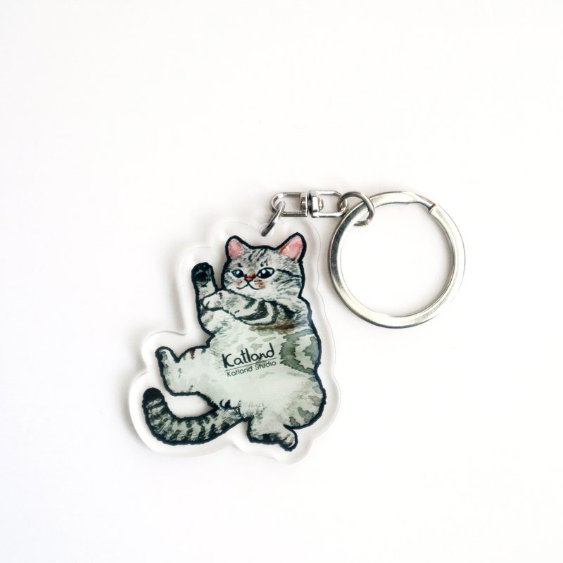 自家創作 貓 匙扣 cat keychain C09 - 鑰匙圈/鑰匙包 - 塑膠 灰色
