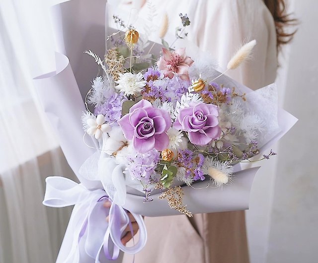 【GOODLILY flowers】ライラック プリザーブドローズブーケ(L) ドライプリザーブドフラワー