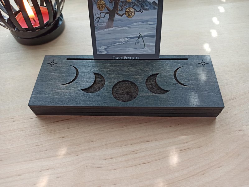 Black tarot card  stand holder display. Moon phases altar space home decor - Items for Display - Wood Black