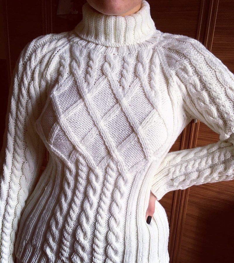 Handmade knitted sweater Women's sweater with braids Women's  wool sweater - สเวตเตอร์ผู้หญิง - วัสดุอื่นๆ 