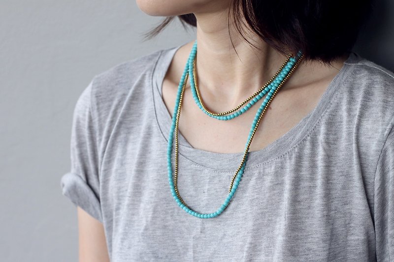 Turquoise Stone Tassel Long Necklace Hippy Blue Brass Necklaces - Long Necklaces - Stone 