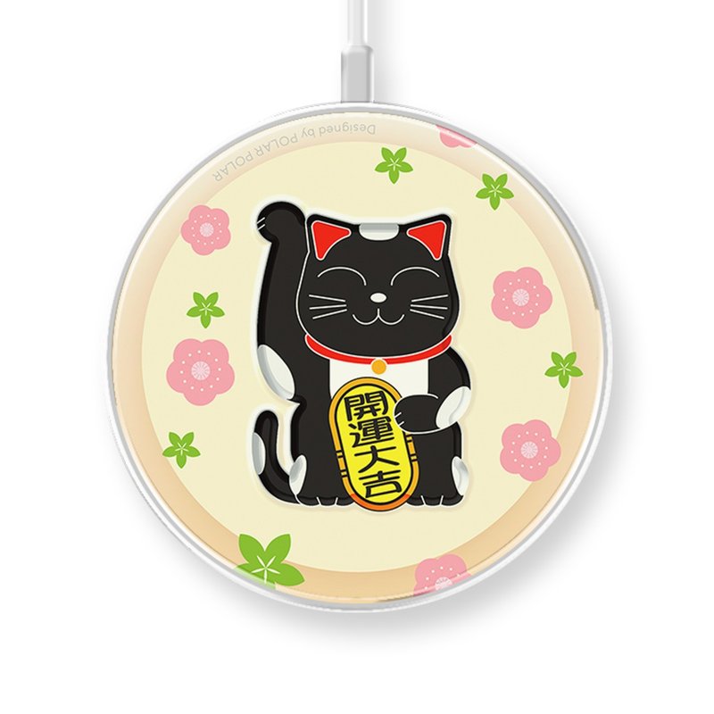 【客製化】黑色開運招財貓 無線充電盤 15W快充無線充電器 - 無線充電盤/板/座 - 鋁合金 