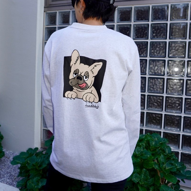 【PEGION】FRENCHI BULL DOG LONG-T -FAWN - Unisex Hoodies & T-Shirts - Cotton & Hemp White