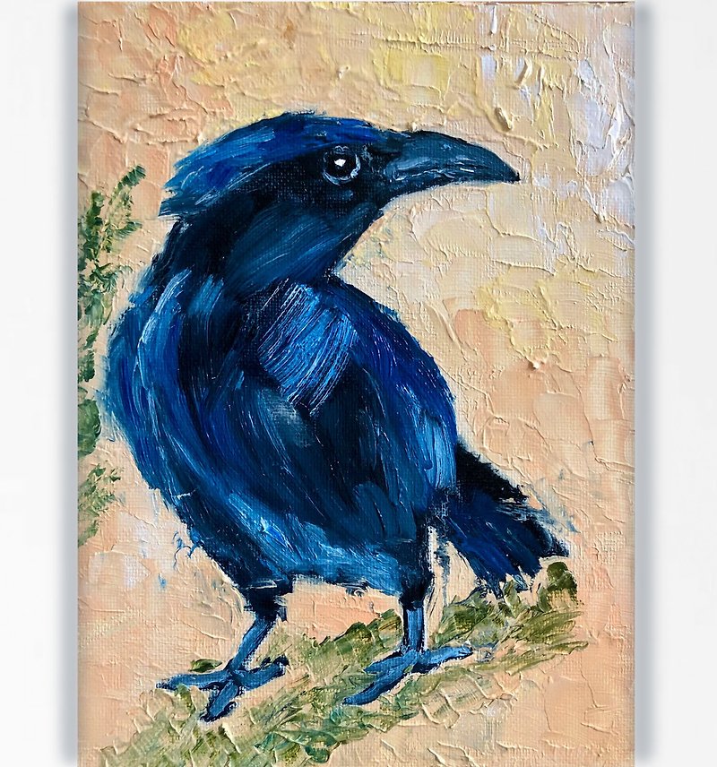Raven Painting, Original Bird Wall Art, Gothic Original Art - โปสเตอร์ - ผ้าฝ้าย/ผ้าลินิน สีน้ำเงิน