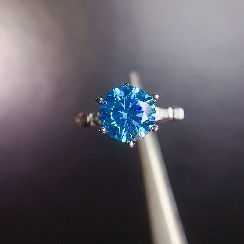 Blue Moissanite Ring, 1 Ct Moissanite Ring, Crackling Moissanite Ring - General Rings - Sterling Silver Blue