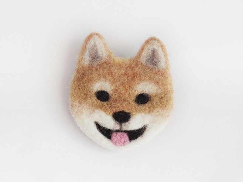 犬顔フェルトブローチ -日本犬- - 胸針 - 羊毛 