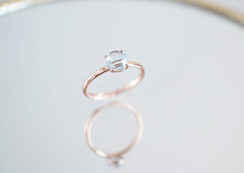 【Gold Vermeil / Gemstone】 Sky Blue Topaz Rose Gold Ring - แหวนทั่วไป - เครื่องเพชรพลอย สีน้ำเงิน