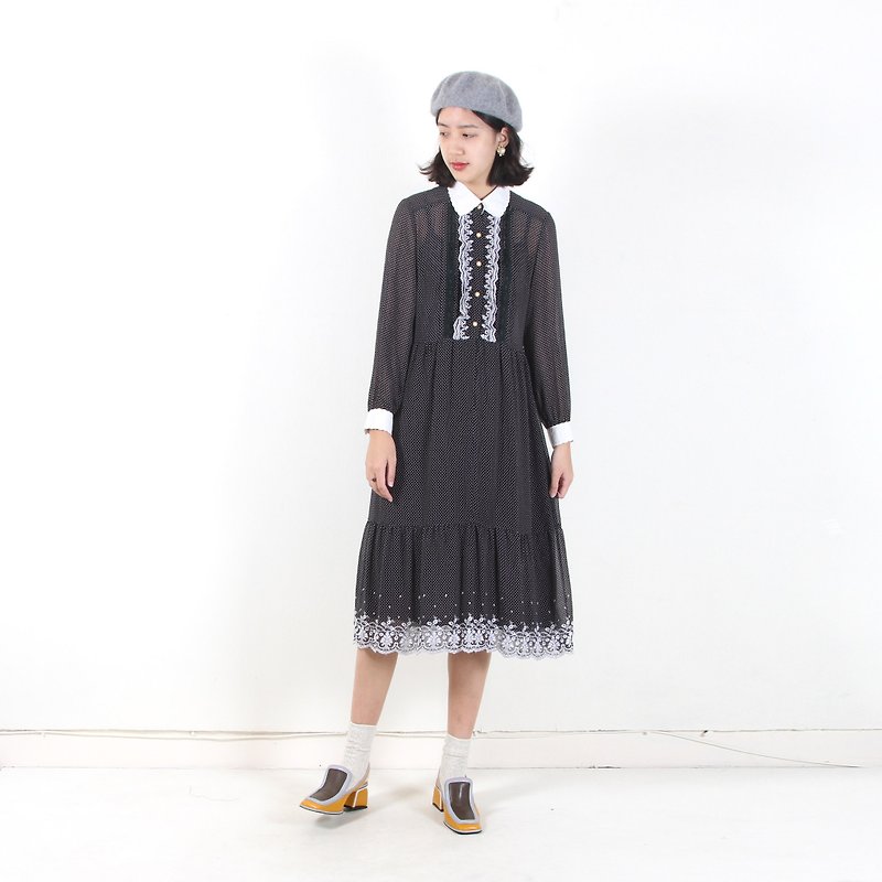 Ancient】 【egg plant Bobby water jade lace embroidery vintage dress - One Piece Dresses - Polyester Black
