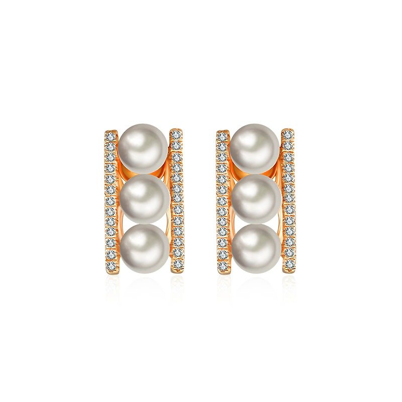 Pearl Daimond Earring in Line Order - ต่างหู - โลหะ สีส้ม