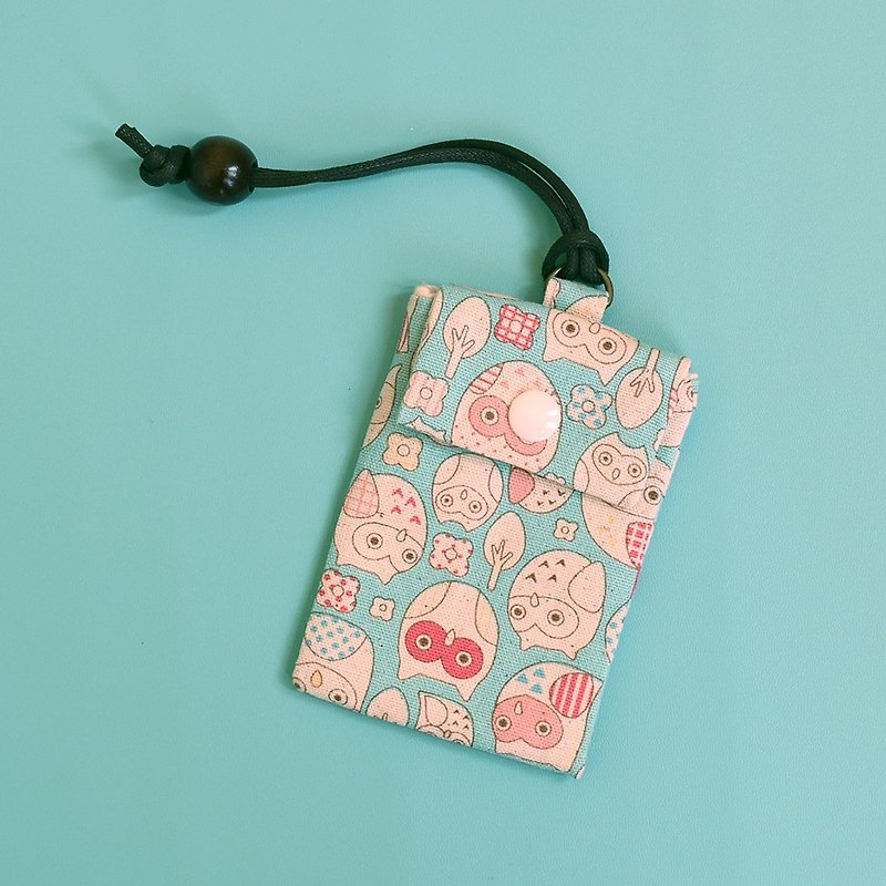Owl illustration card bag/card sleeve business card bag - ที่ใส่บัตรคล้องคอ - ผ้าฝ้าย/ผ้าลินิน สีน้ำเงิน