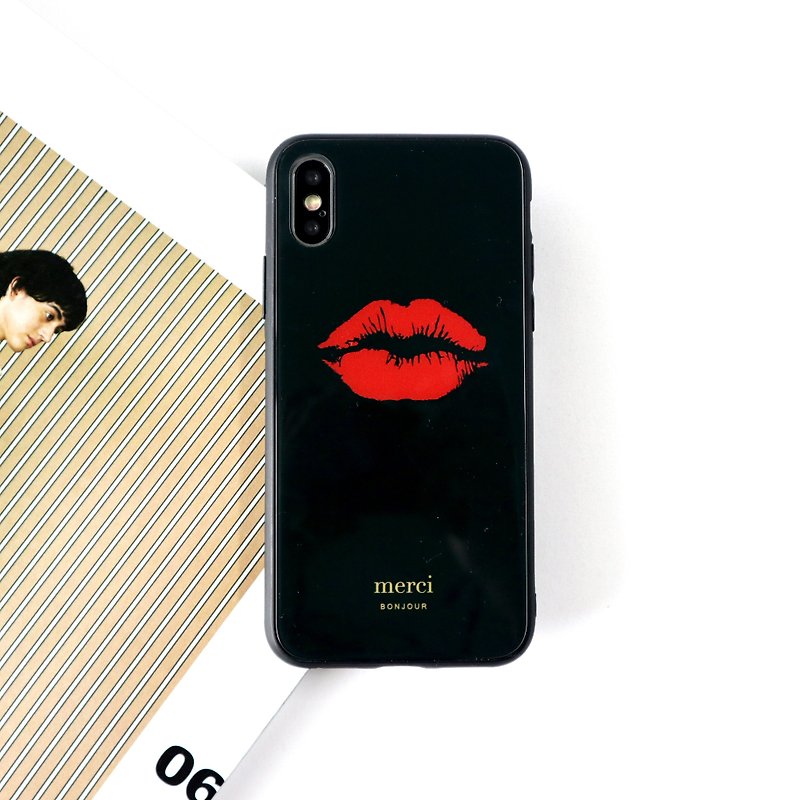Black red lip glass phone case - เคส/ซองมือถือ - พลาสติก สีดำ