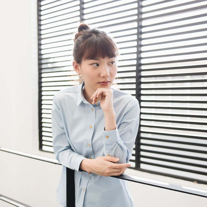 (SIZE L) PLANE // blue // women long sleeves - 恤衫 - 棉．麻 藍色