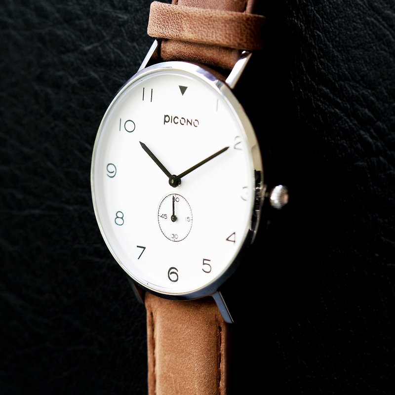 【PICONO】SPY S 系列 真皮錶帶手錶 / YS-7202 - 男錶/中性錶 - 不鏽鋼 白色