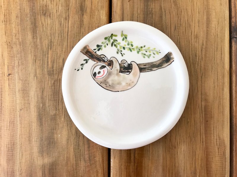 Sloth series hand-pressed underglaze painted plate 1 - Small Plates & Saucers - Porcelain Multicolor