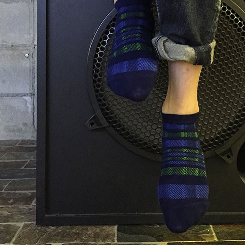 靴下ドックス / check / irregular / socks / - 襪子 - 棉．麻 藍色