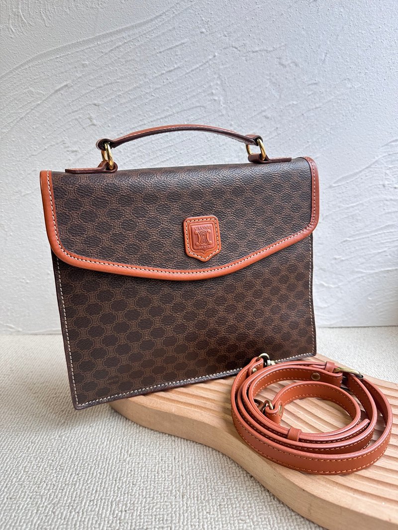 中古包 Vintage Celine 棕花公文包 - 側背包/斜背包 - 防水材質 