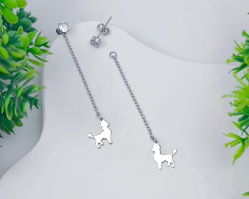 Allergy free - Poodle diamond earring - Earrings & Clip-ons - Stainless Steel Silver