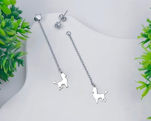 吳小姐3d訂製珠寶 貴賓狗 兩用單鑽垂墜耳環-迷你動物剪影系列-抗敏醫療鋼