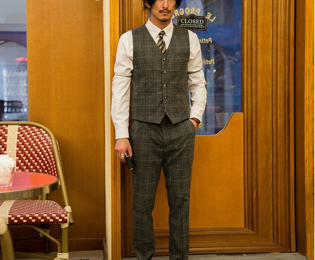 スリムスーツ ブラウン　ベスト付き Amazon | メンズスーツベストブラウンネイビースリムフィット