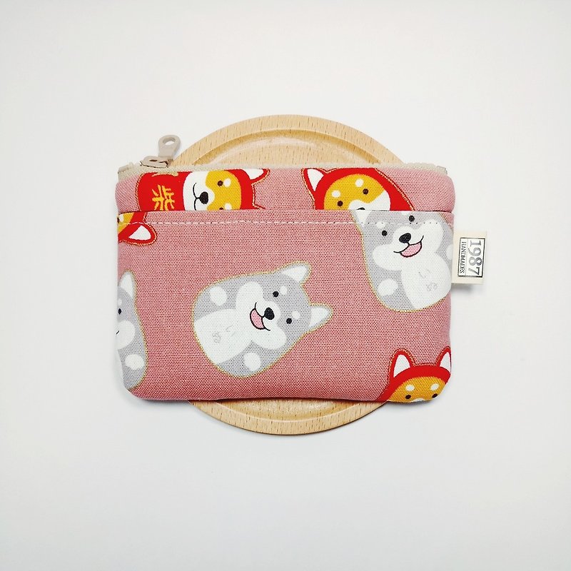 [Fortune firewood - powder] Coin purse clutch bag with zipper bag Christmas exchange gift - Clutch Bags - Cotton & Hemp Pink