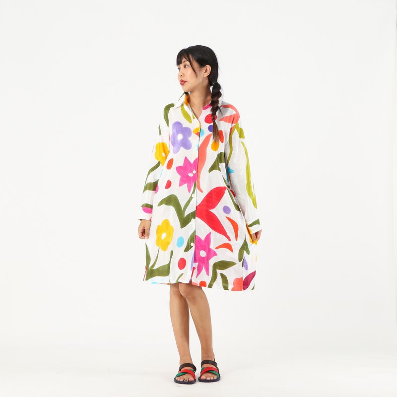 Dress Shirt Cotton Silk Rayon Hand Paint - 洋裝/連身裙 - 棉．麻 多色